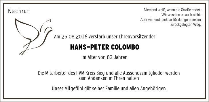 Nachruf: Ehrenvorsitzender Hans-Peter Colombo